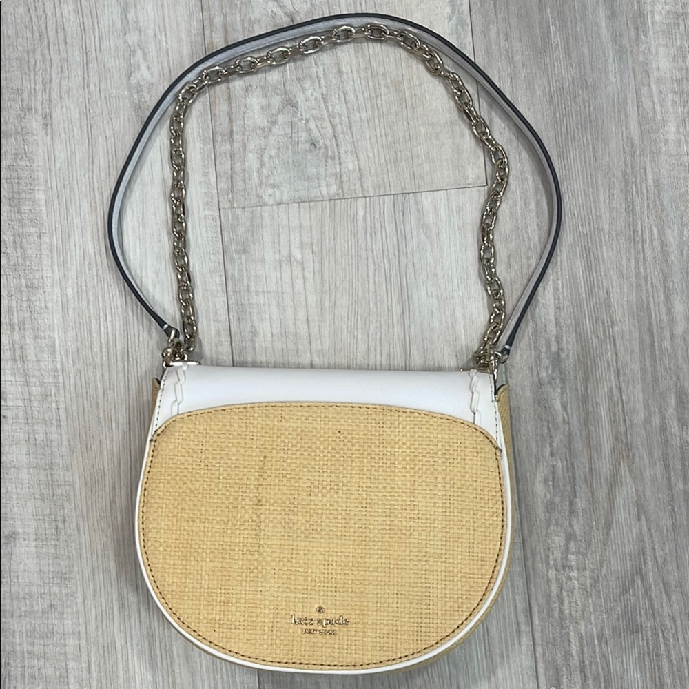 Kate Spade Tan and White Crossbody Bag with Saddle Design